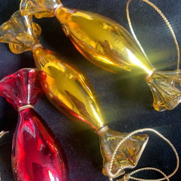 Vintage Christmas Tree Ornament 5 Blow Glass Mercury Glass Candy Red Golden RARE - Picture 3 of 4